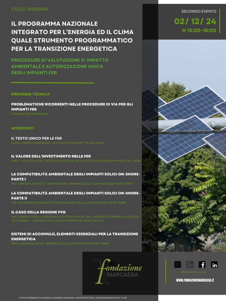 IL PROGRAMMA NAZIONALE INTEGRATO PER L’ENERGIA ED IL CLIMA QUALE STRUMENTO PROGRAMMATICO PER LA TRANSIZIONE ENERGETICA – 2° GIORNATA